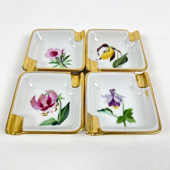 Vintage Porcelain Personal Stacking Ashtrays Rosenthal Floral Gold Details Set/4 - Picture 2 of 13